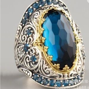 NWT Big Luxurious Silver Blue Aquamarine Ring Statement Jewelry Size 6